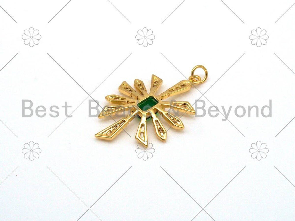 Emerald CZ Micro Pave Leaf Shape Pendant/Charm, 18K Gold Filled Flower Charm, Necklace Bracelet Charm Pendant,24x35mm,Sku#Y488