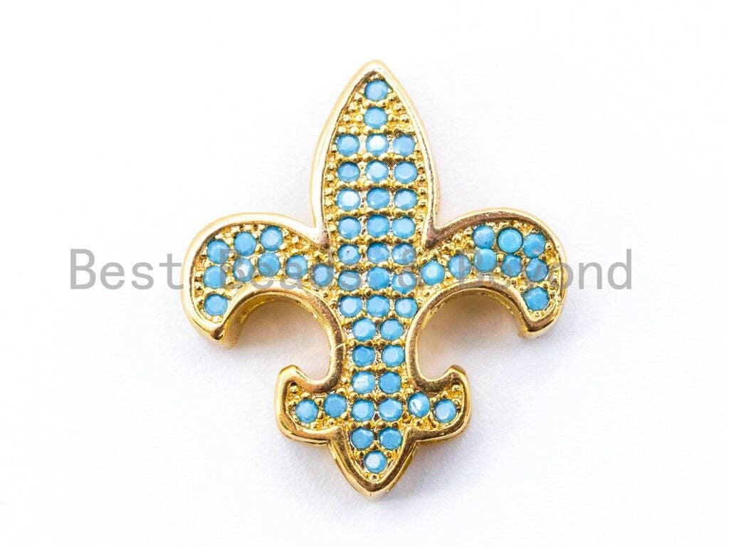 CZ Micro Pave Anchor Connector Link Charm, Blue Turquoise CZ on Gold/Silver/Rose Gold/Black Finish,Jewelry Findings, 19x16mm, sku#E190