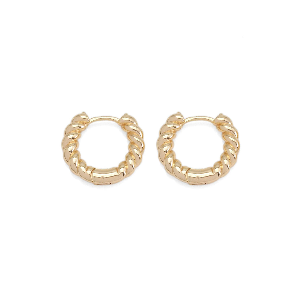 CZ Gold Twisted Round Hoop Earrings, Sku#ZX163C