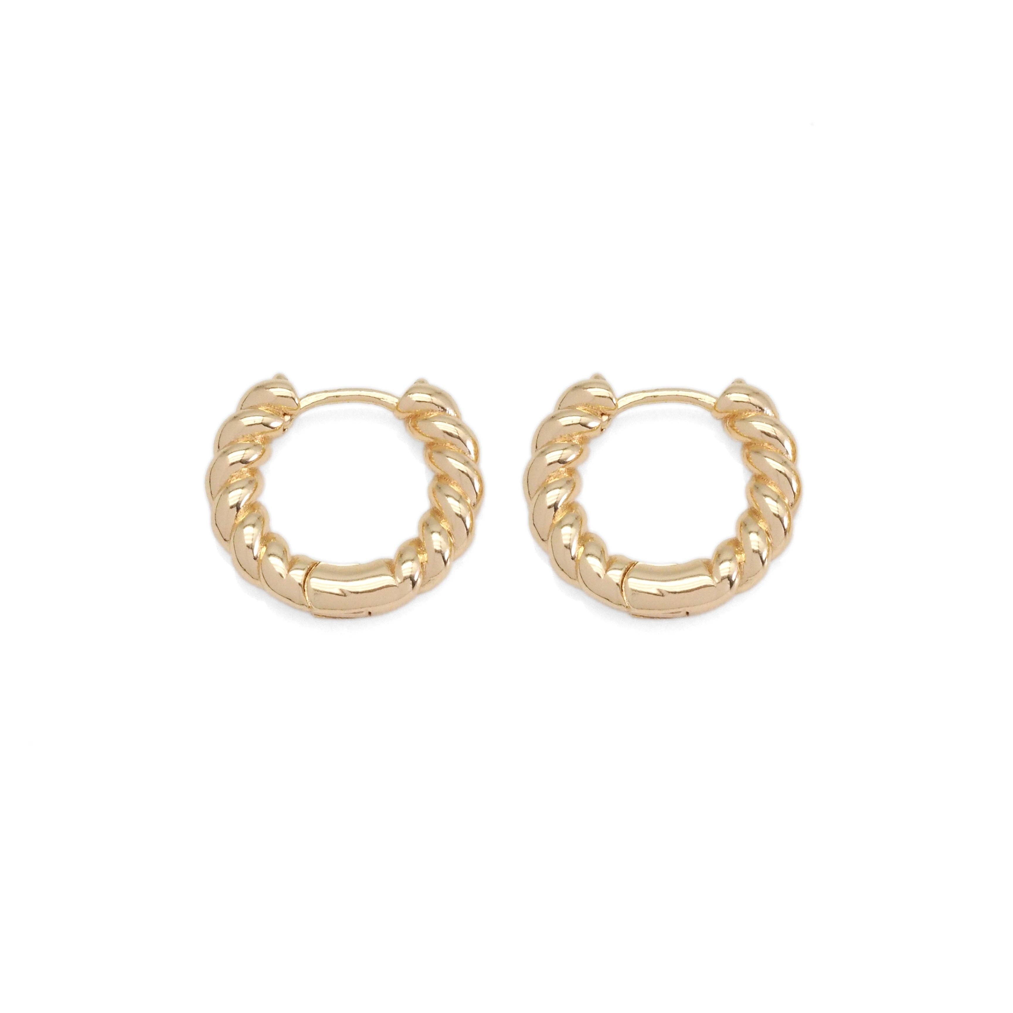 CZ Gold Twisted Round Hoop Earrings, Sku#ZX163C