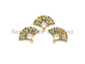 Multi Color CZ Micro Pave Fan Shape Pendant, Fan Shaped Pave Charm, Gold plated, Earring Bracelet Findings, 16x20mm, Sku#B111