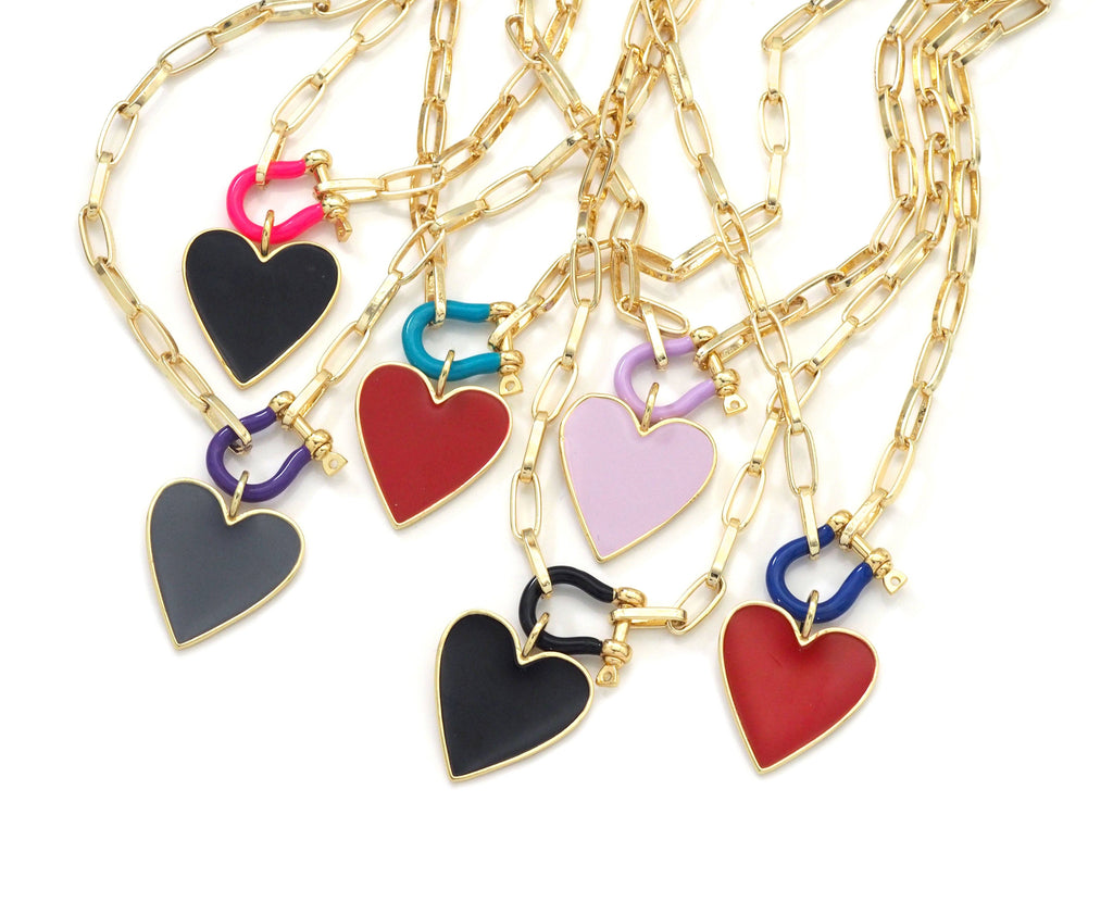 Paperclip Chain Horseshoe Clasp Heart Necklace, sku#EF186