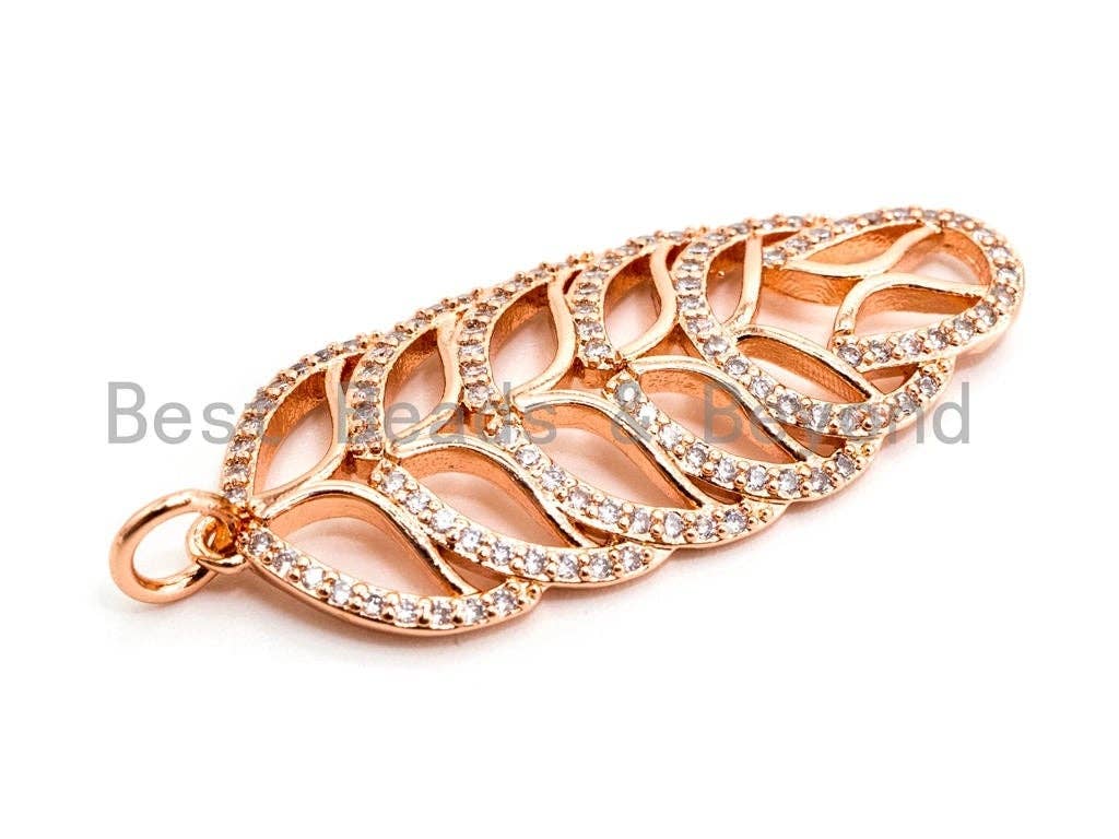 CZ Micro Pave Leaf Pendant/Charm, CZ/Micro Pave Cubic Zircon