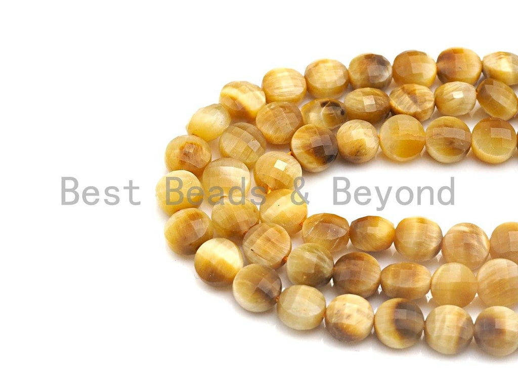 High Quality Gold Tiger Eye Checkerboard Cut Coin Shape beads, 6mm/8mm/10mm Turtle Shell Cut Tiger Eye Beads, 16" Full strand, Sku#U692