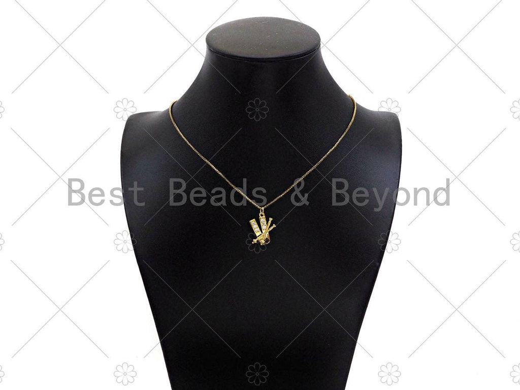 Gold Filled CZ Micro Skating Board Shape Pendant, 18K Gold Filled Skating Charm, Necklace Bracelet Charm Pendant,18x19mm,Sku#Y462