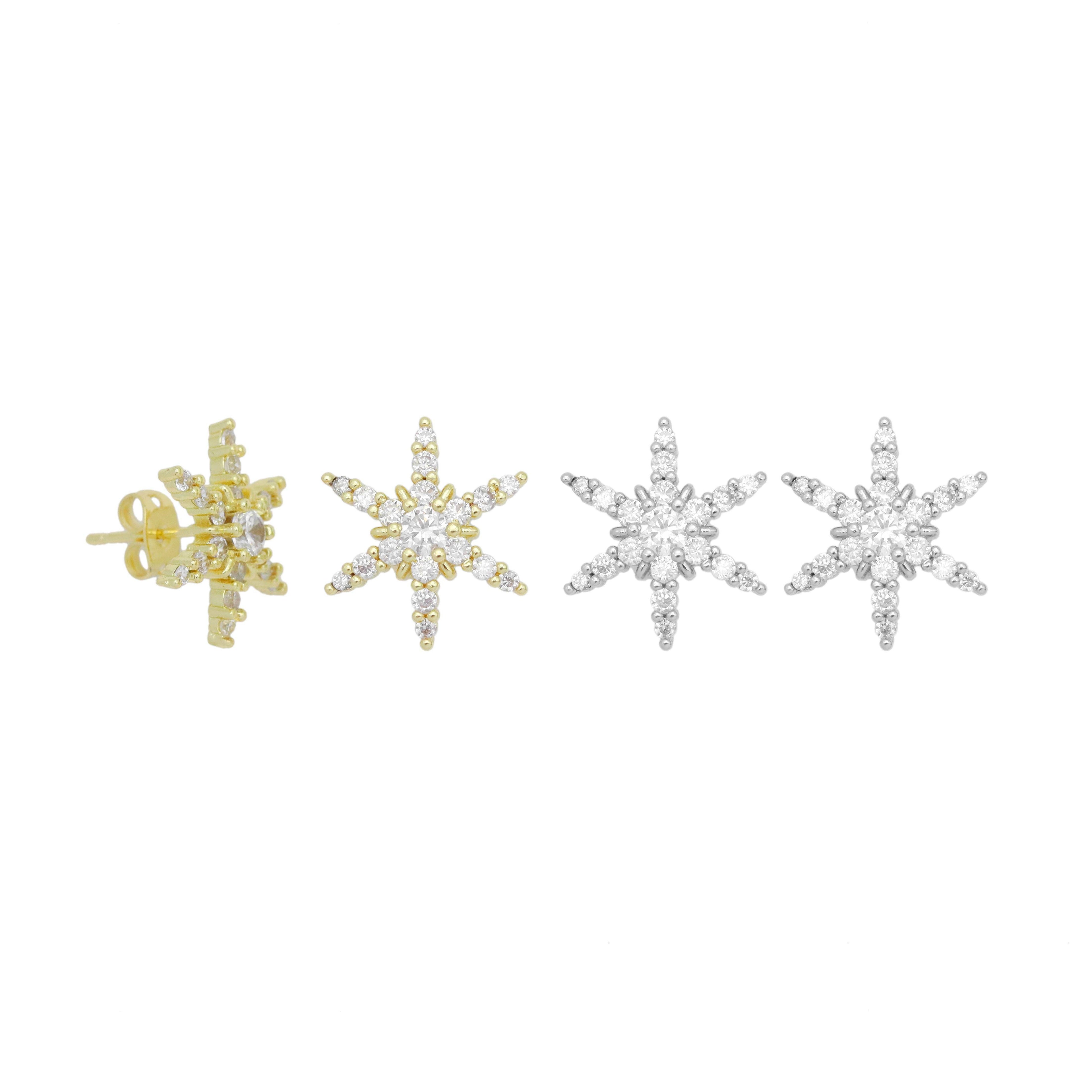 Clear CZ Snowflake Stud Earrings, Sku#A414