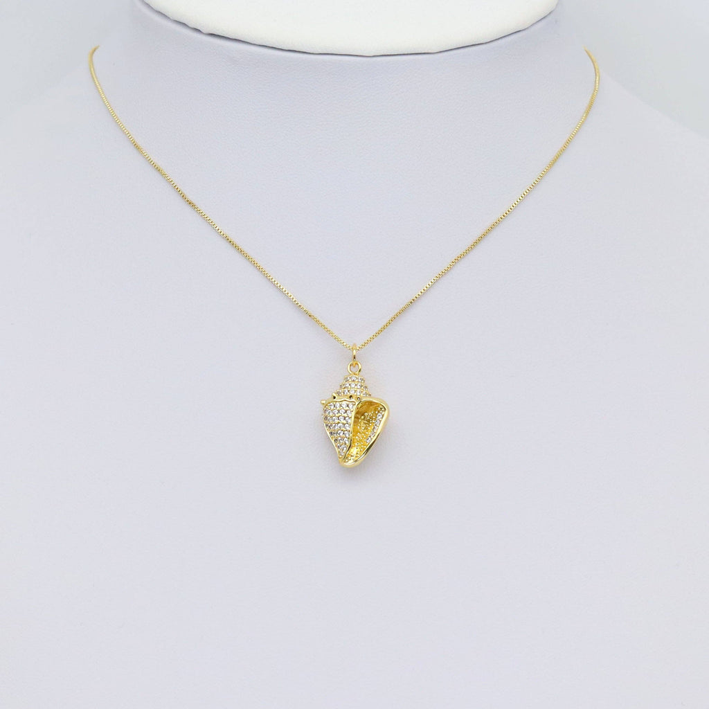 Gold CZ Sea Snail Seashell Shape Charm, Sku#Y906