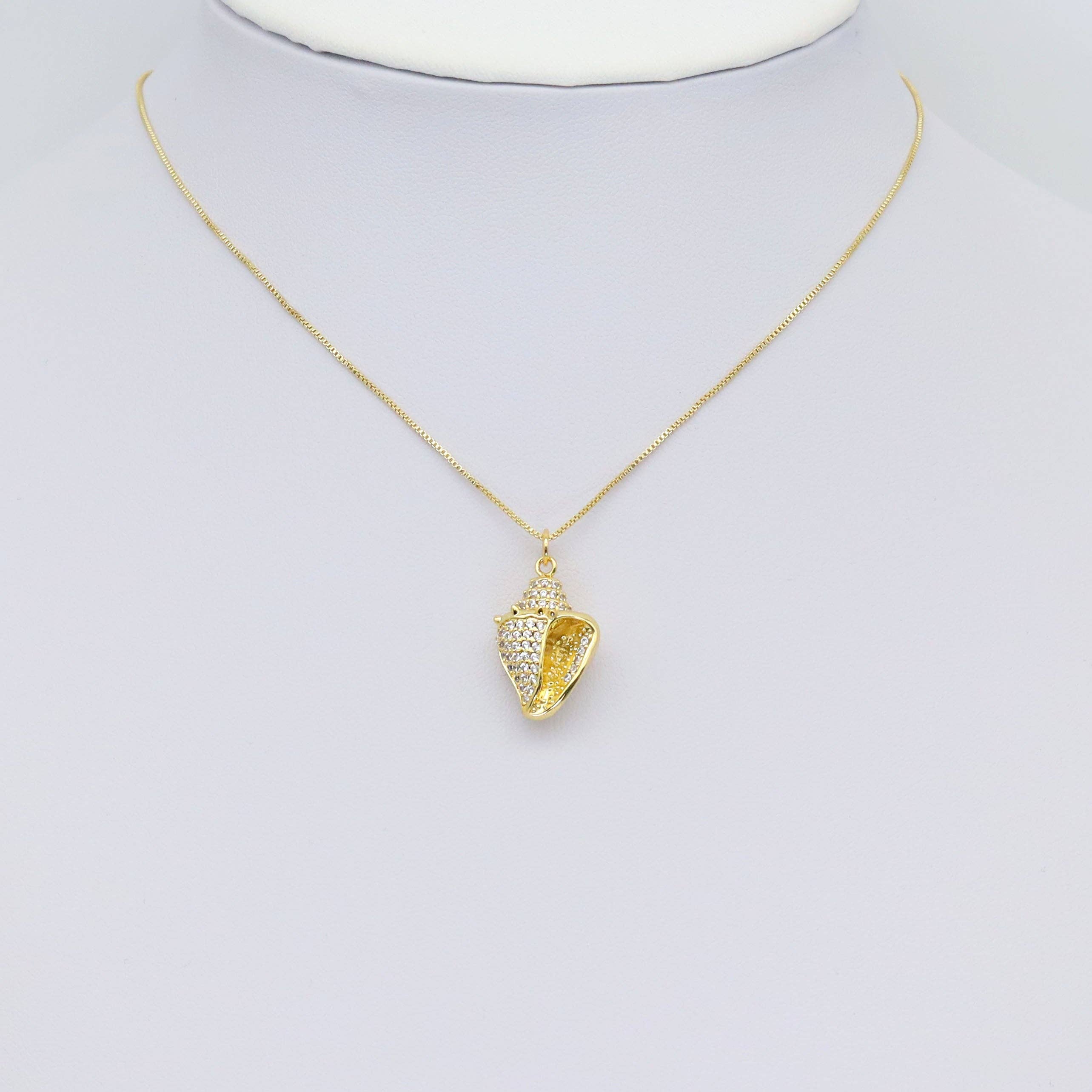 Gold CZ Sea Snail Seashell Shape Charm, Sku#Y906