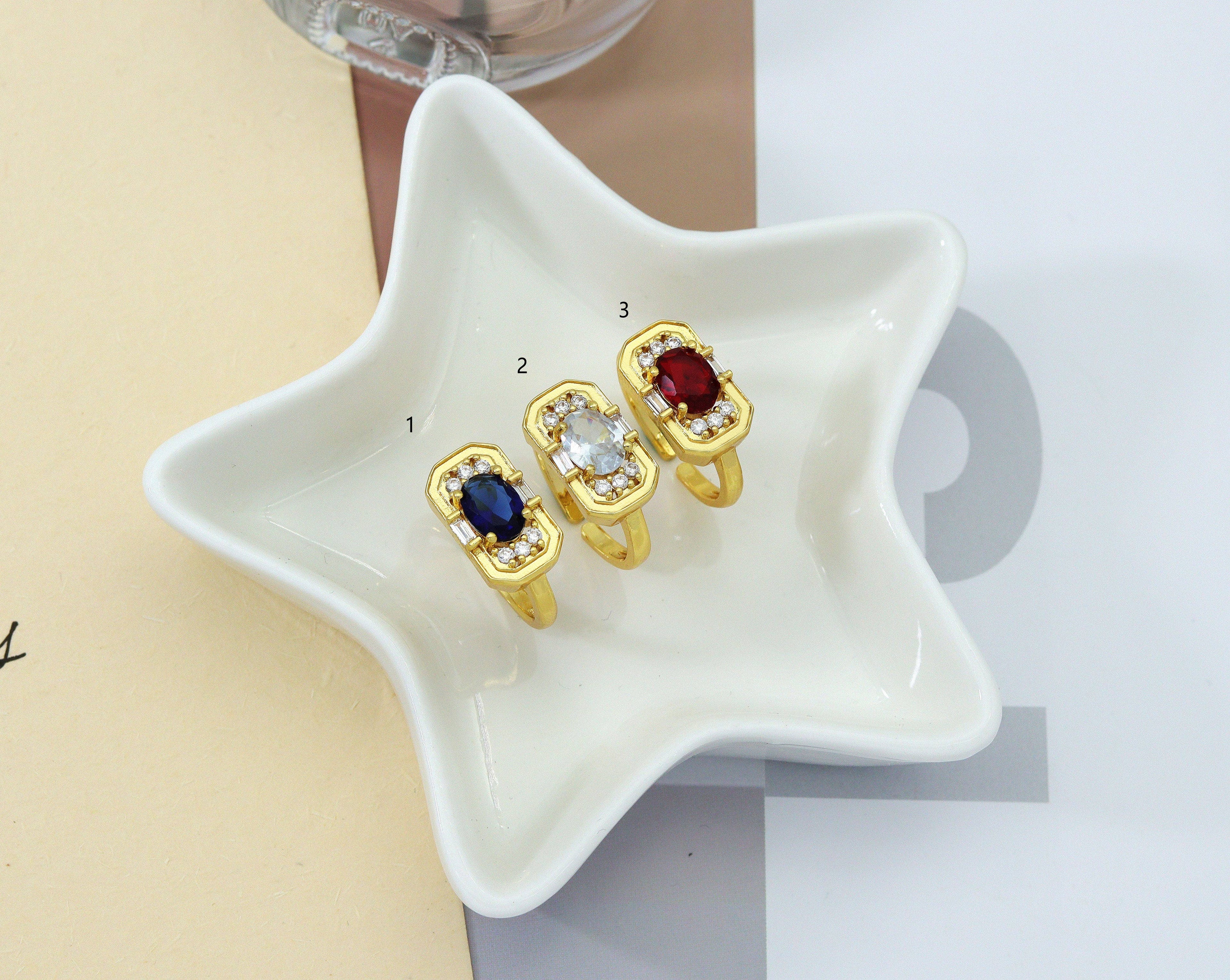 Large Oval CZ On Rectangle Adjustable Ring, Sku#LX48