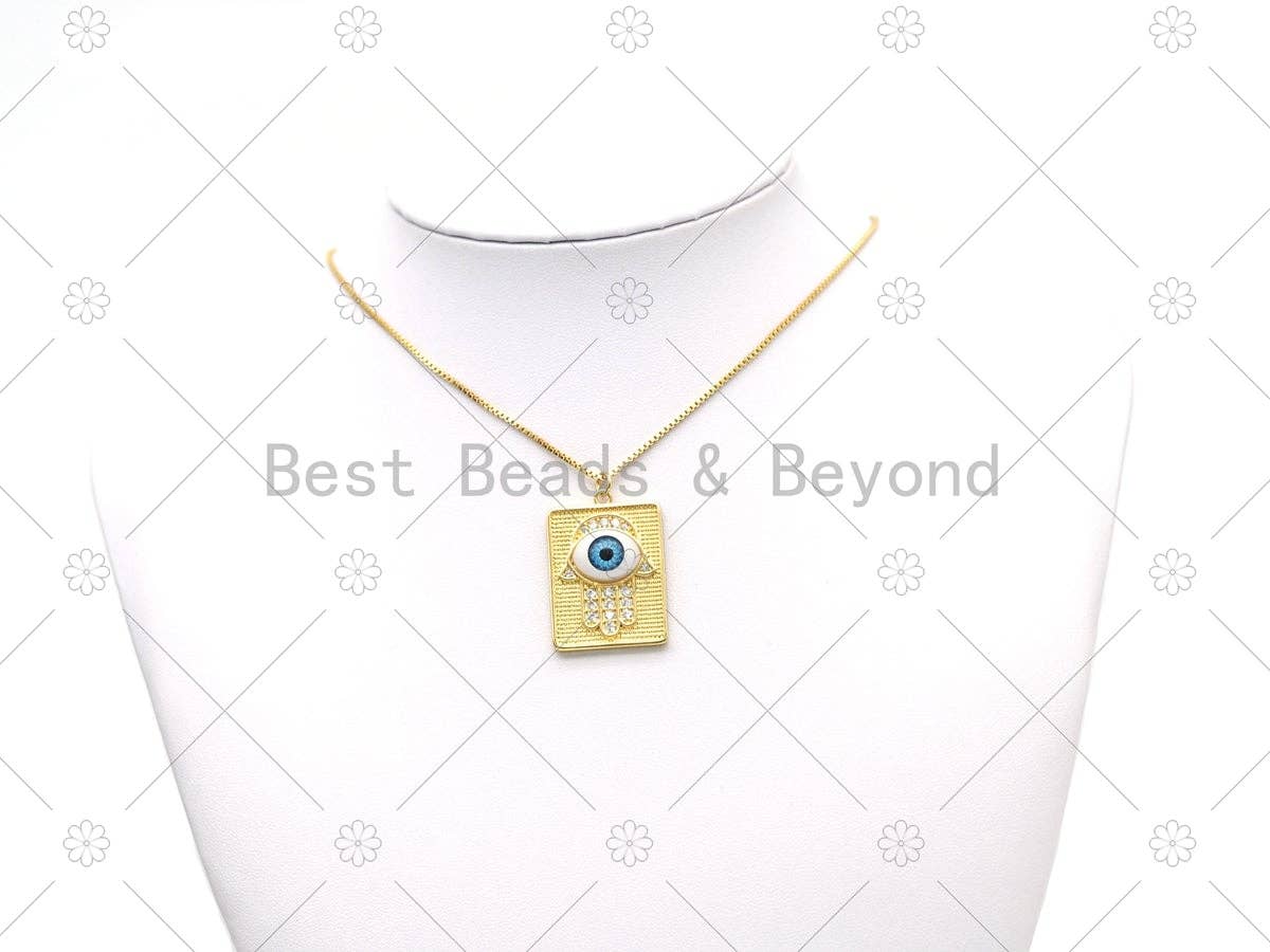 CZ Hamsa Hand with Enamel Evil Eye Charm,Sku#Y562