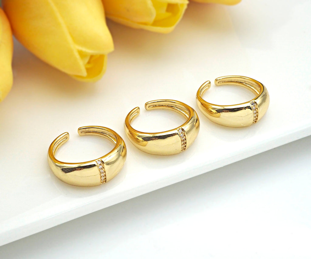Thick Band Adjustable Ring with CZ, X182