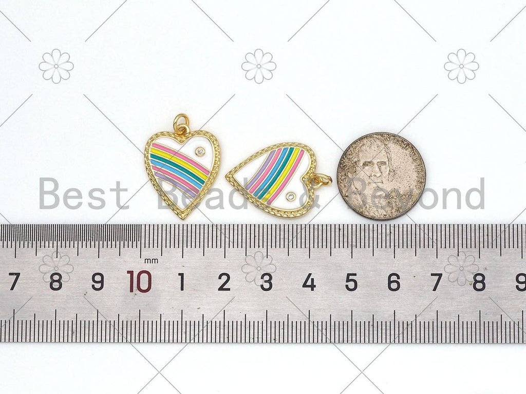 Enamel Rainbow On Heart Shape Pendant, 18K Gold Filled Heart Charm,Necklace Bracelet Charm Pendant,mm,Sku#LD150