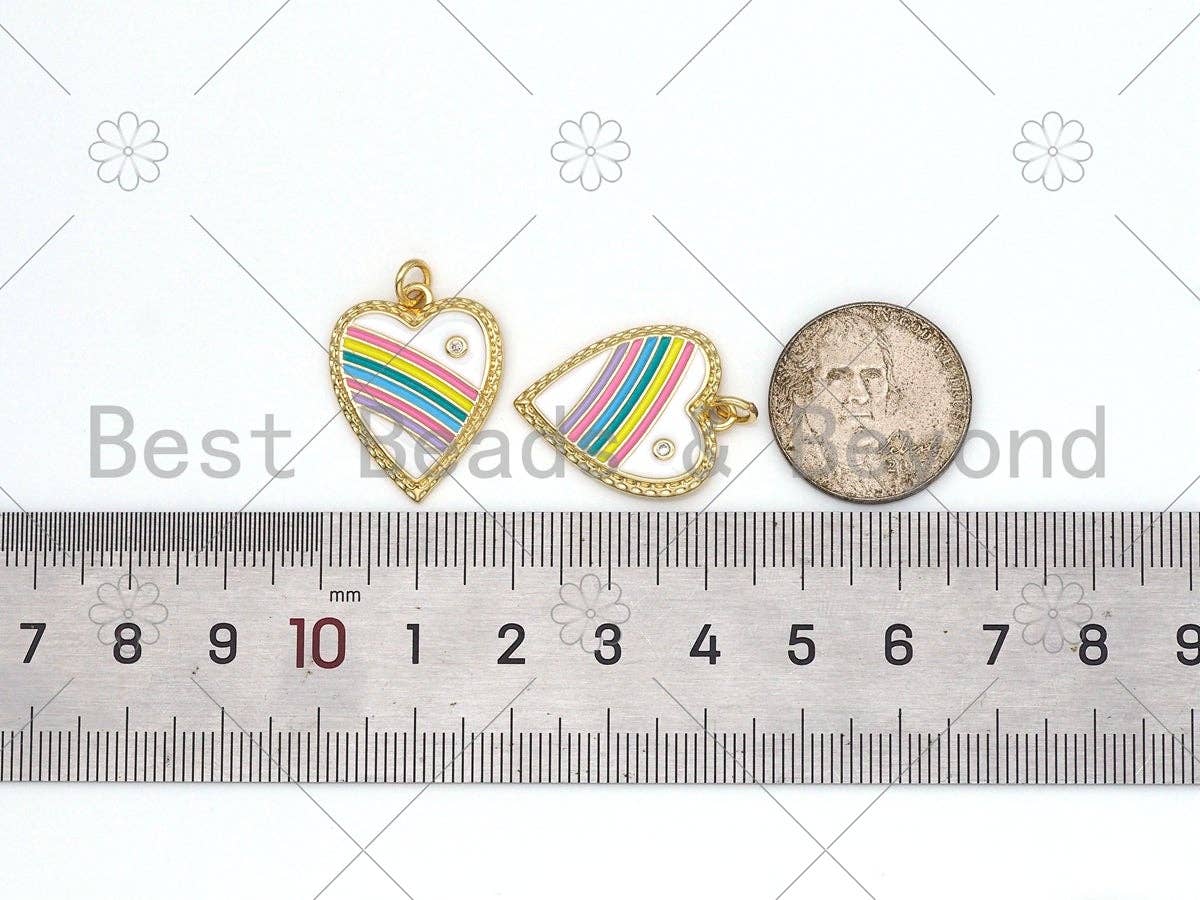Enamel Rainbow On Heart Shape Pendant, 18K Gold Filled Heart Charm,Necklace Bracelet Charm Pendant,mm,Sku#LD150
