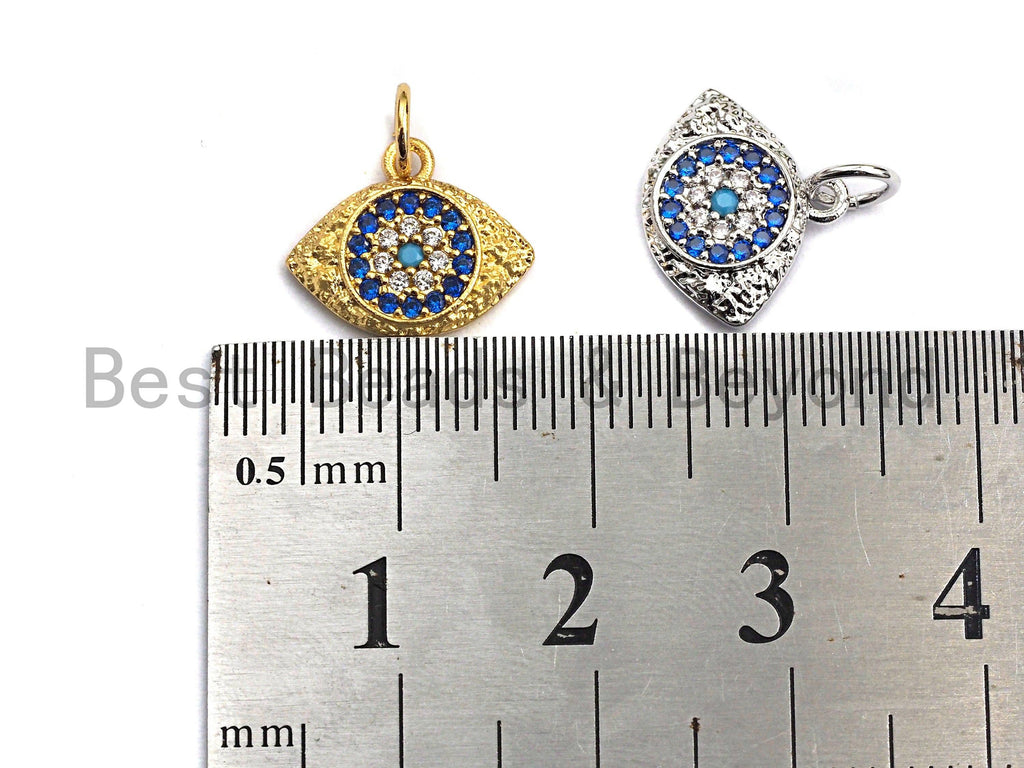 Cobalt CZ Micro Pave Oval Evil Eye Shape Pendant,Cubic Zirconia Oval Charm,Gold/Silver Tone,11x13mm,sku#Y225