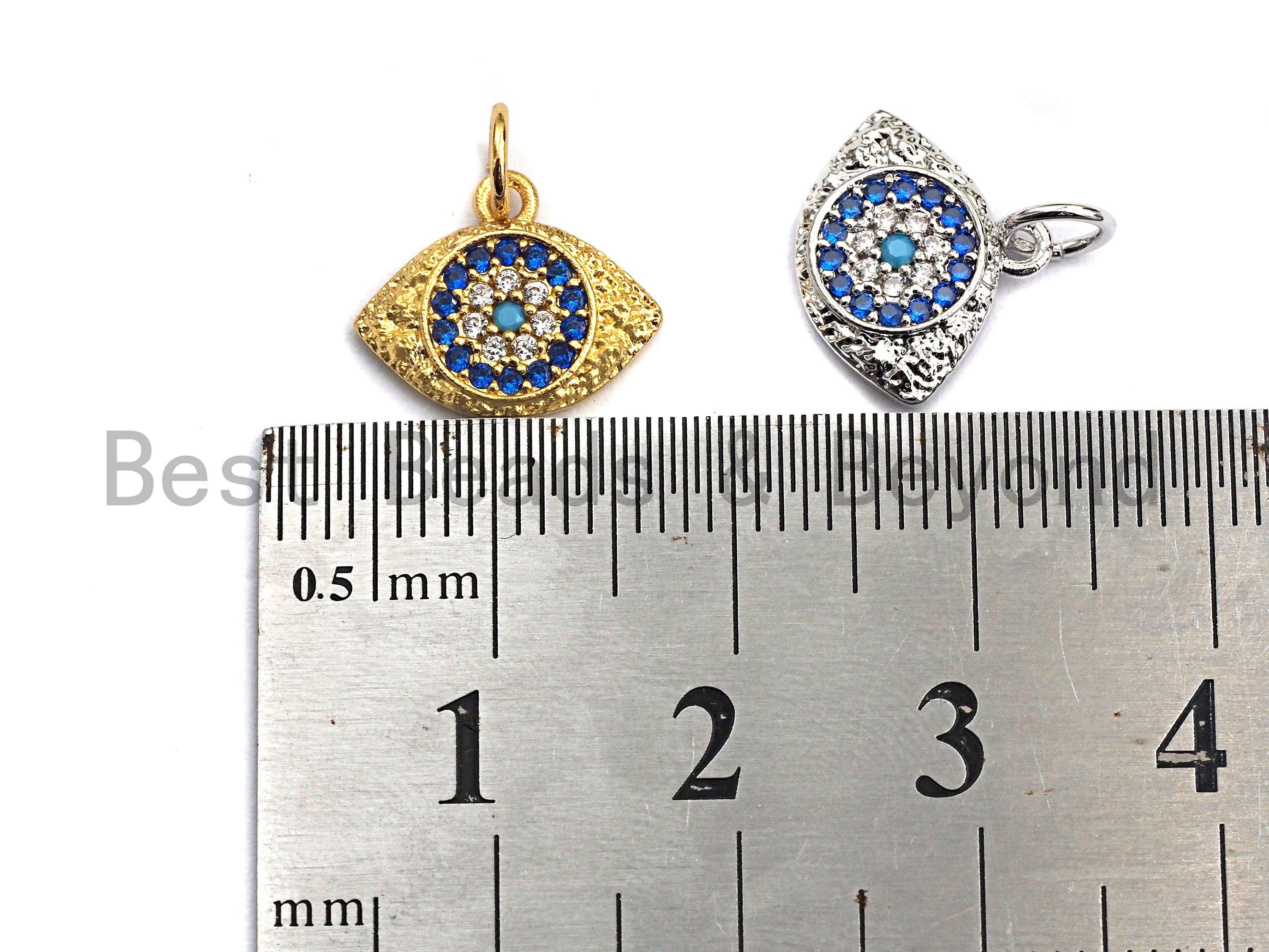Cobalt CZ Micro Pave Oval Evil Eye Shape Pendant,Cubic Zirconia Oval Charm,Gold/Silver Tone,11x13mm,sku#Y225