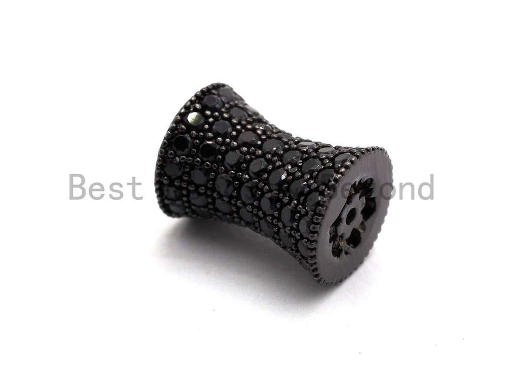 Black CZ Pave On Black Hourglass Spacer Beads, Big Large Hole Spacer Beads, Cubic Zirconia Drum Barrel Space Beads, 10x13mm, SKU#C89