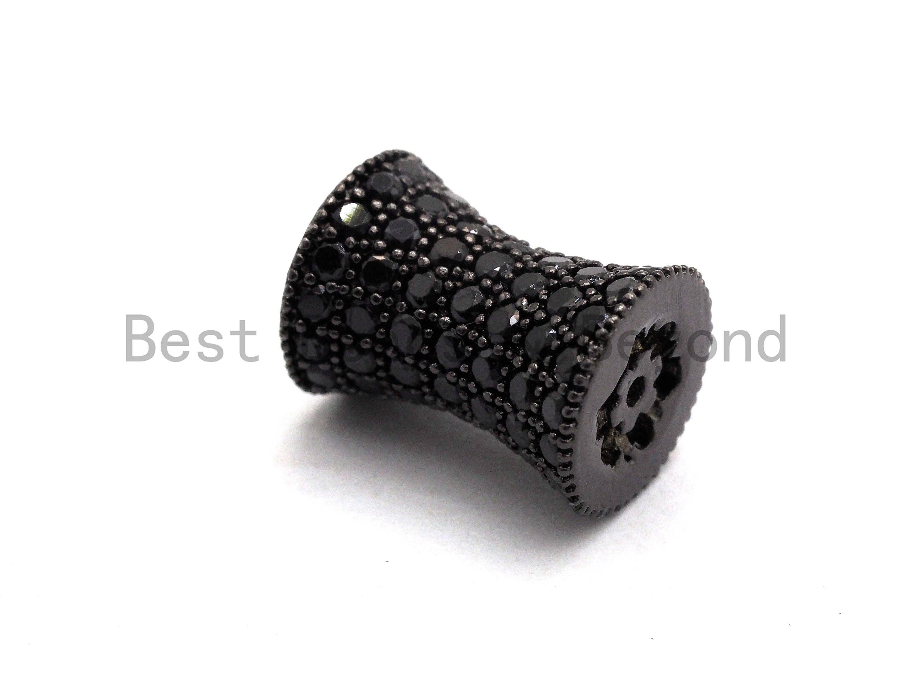Black CZ Pave On Black Hourglass Spacer Beads, Big Large Hole Spacer Beads, Cubic Zirconia Drum Barrel Space Beads, 10x13mm, SKU#C89