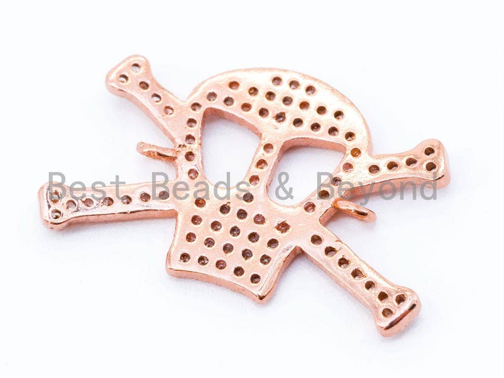 CZ Micro Pave Skull with Cross Connector, Bracelet Skull Charm,sku#E194