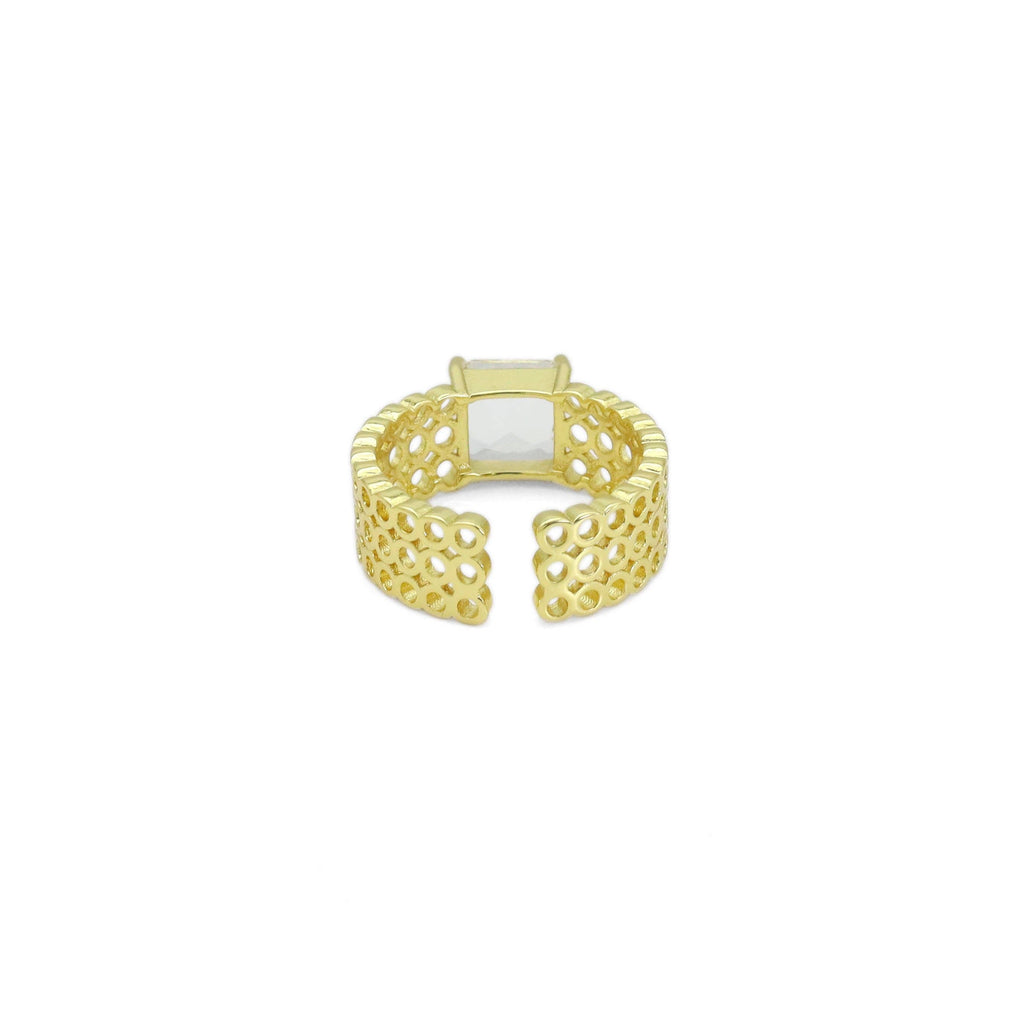 Green Black Clear Stone Thick band Adjustable Ring, Sku#Y918