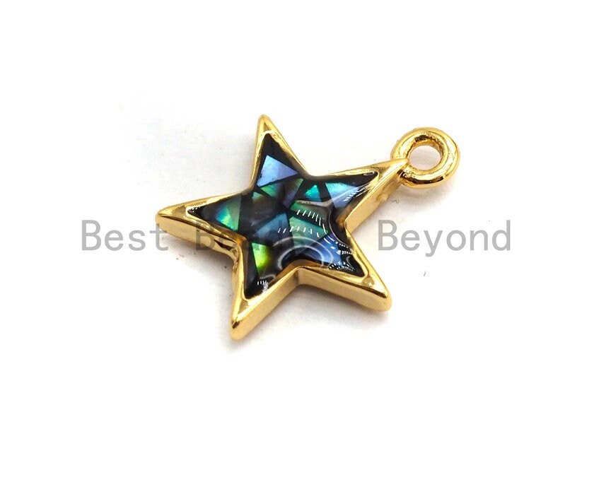 100% Natural Abalone Five Star Charm,Atrovirens Abalone shell Charm, Jewelry Making Findings, 11x13mm,SKU#Z340