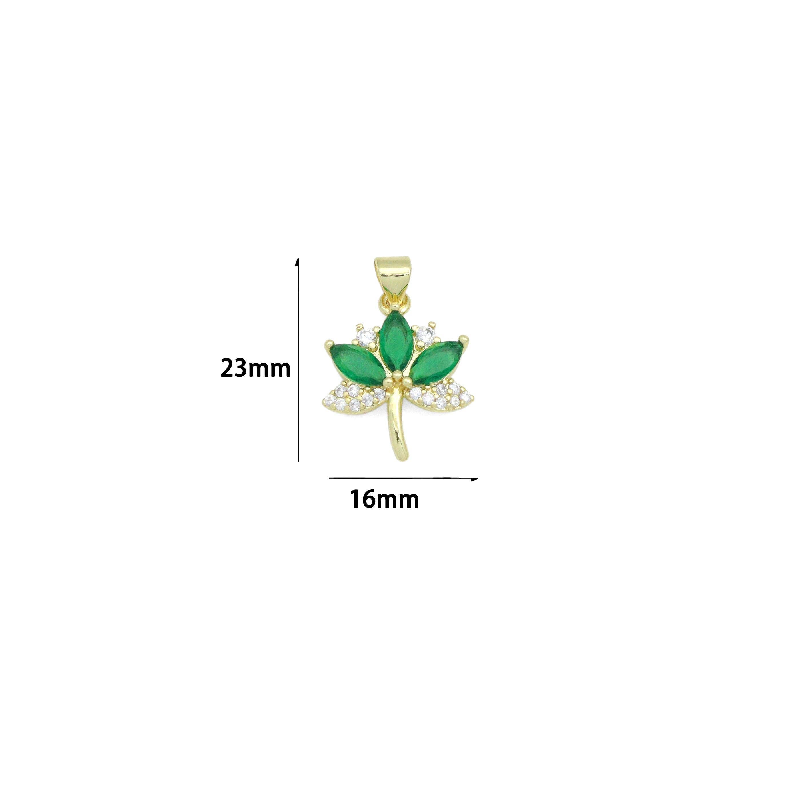 CZ Green Clear Purple Flower Maple Leaf Charm Pendant,Sku#LK1229