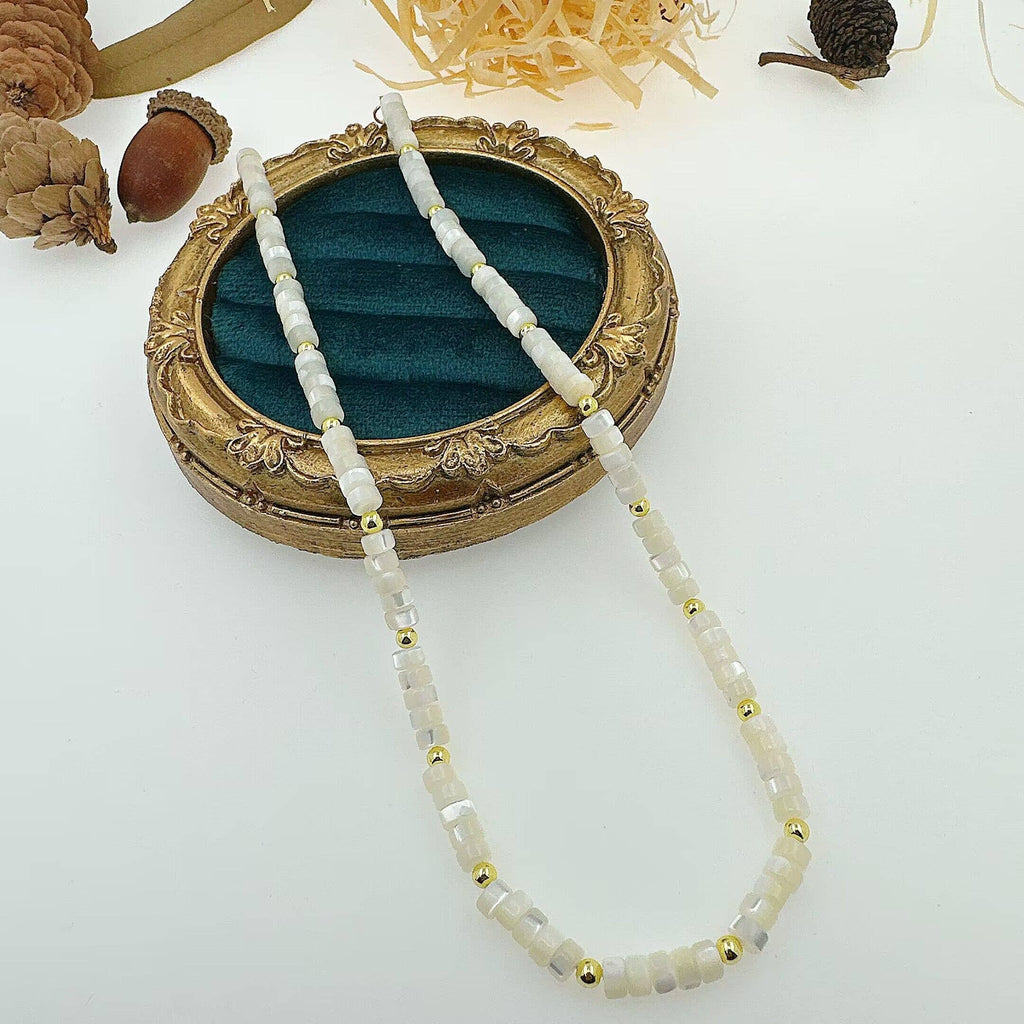 Heishi Pearl Necklace with Gold Ball spacer, sku#EF549