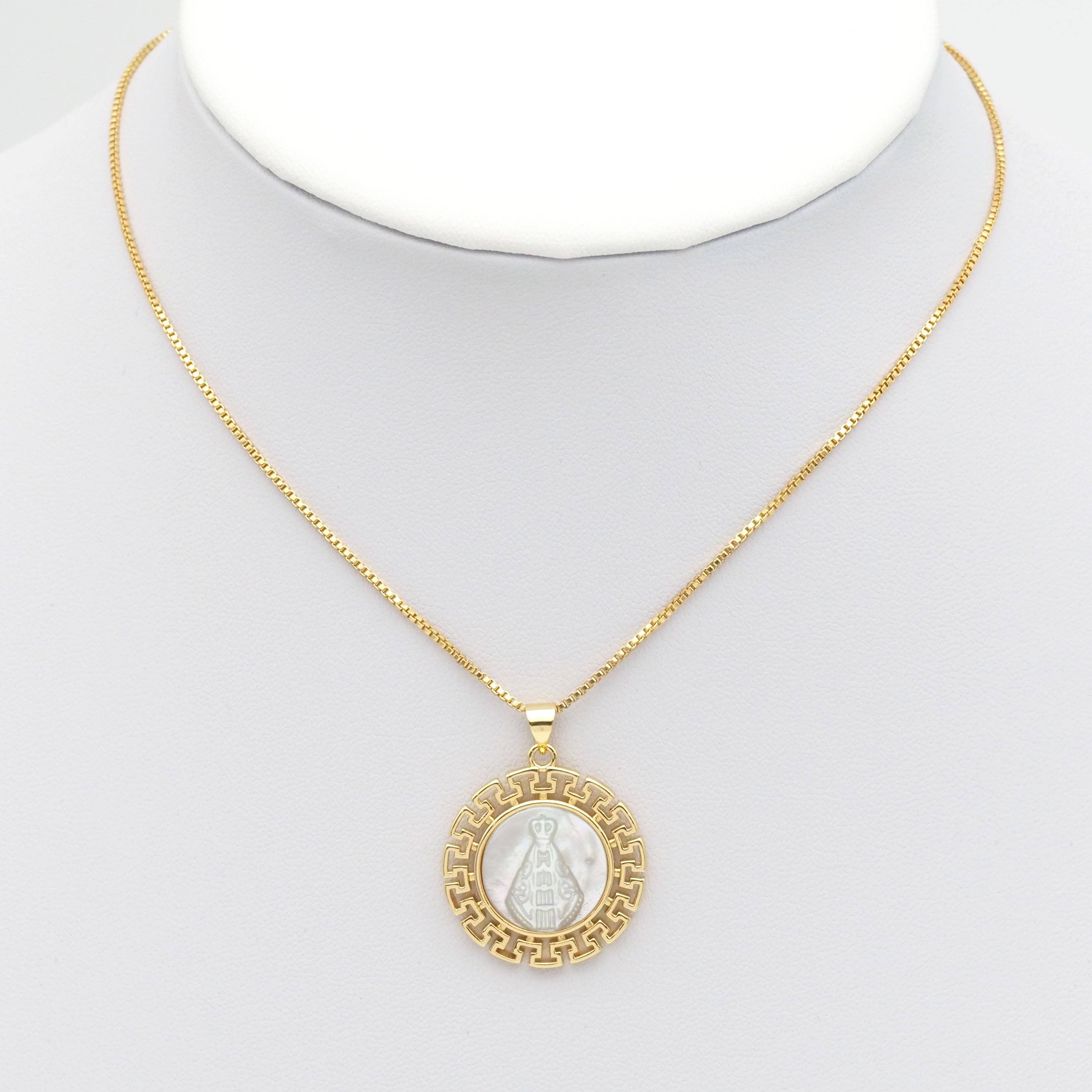 Gold Round Mop Pearl Religous Charm, Sku#LX240
