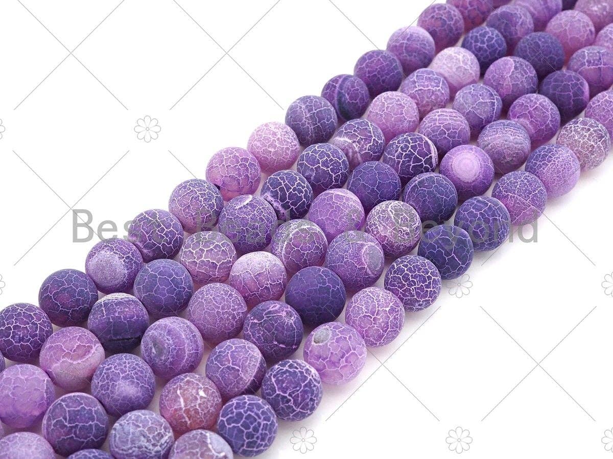 High Quality Natural Purple Frosted Matt Fire Agate, Round 6mm/8mm/10mm/12mm Fire Agate, Cracked Fire Agate, 15.5" Full Strand, sku#UA150