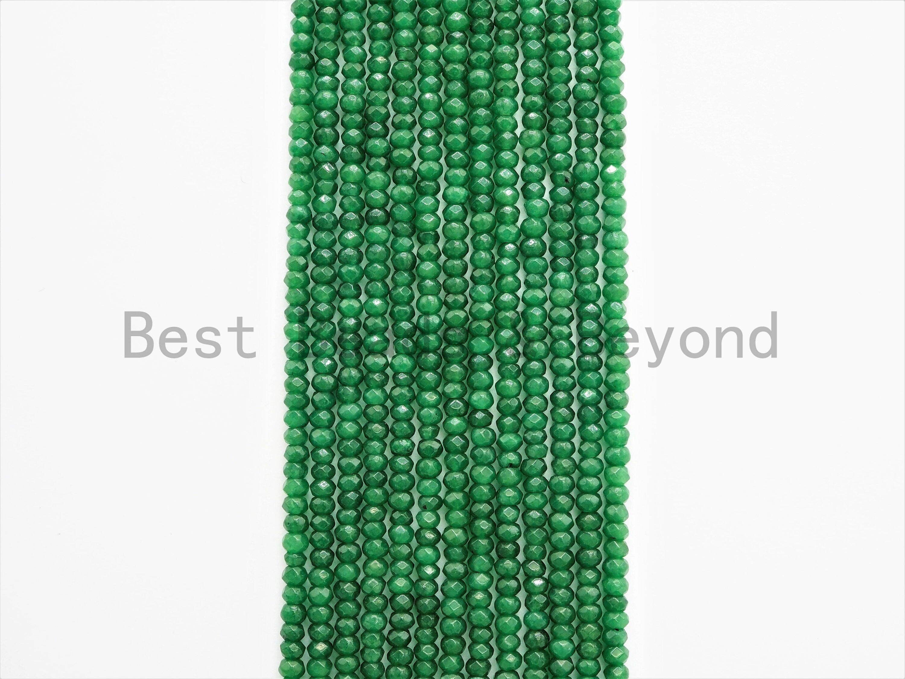 2x3mm/2x4mm Dyed Emerald Jade beads, Faceted Rondelle Green Jade beads, Green Gemstone Beads, 15.5inch strand, SKU#U325