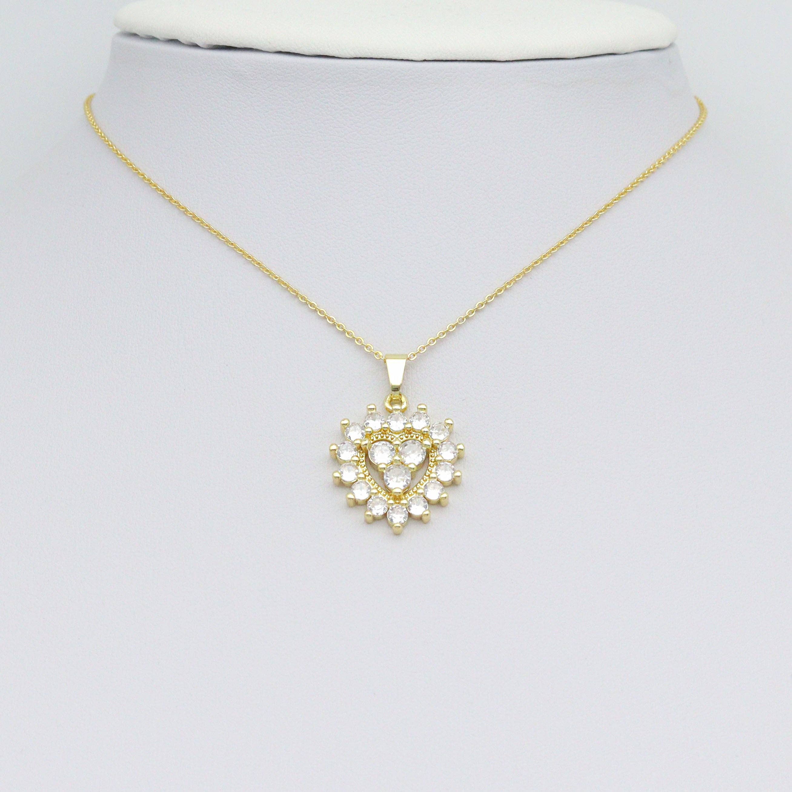 Clear CZ Diamond Around Heart Charm Pendant, Sku#LK1075