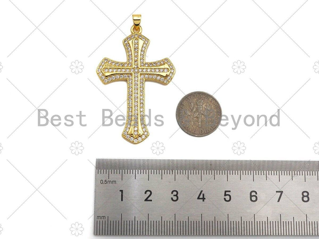 CZ Micro Pave Cross Shape Pendant/Charm,Cubic Zirconia Charm, Cross Necklace Bracelet Charm Pendant,31x48mm, Sku#LD24