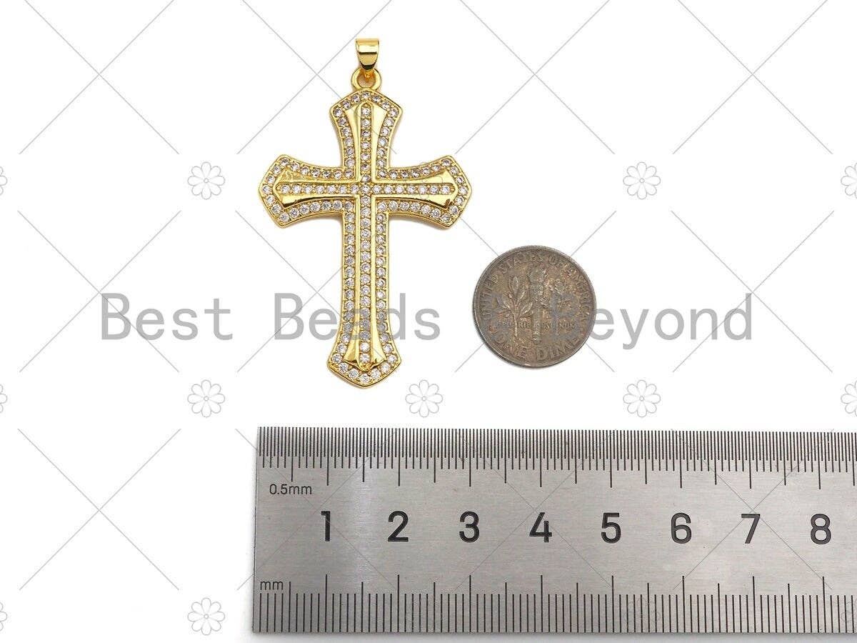 CZ Micro Pave Cross Shape Pendant/Charm,Cubic Zirconia Charm, Cross Necklace Bracelet Charm Pendant,31x48mm, Sku#LD24