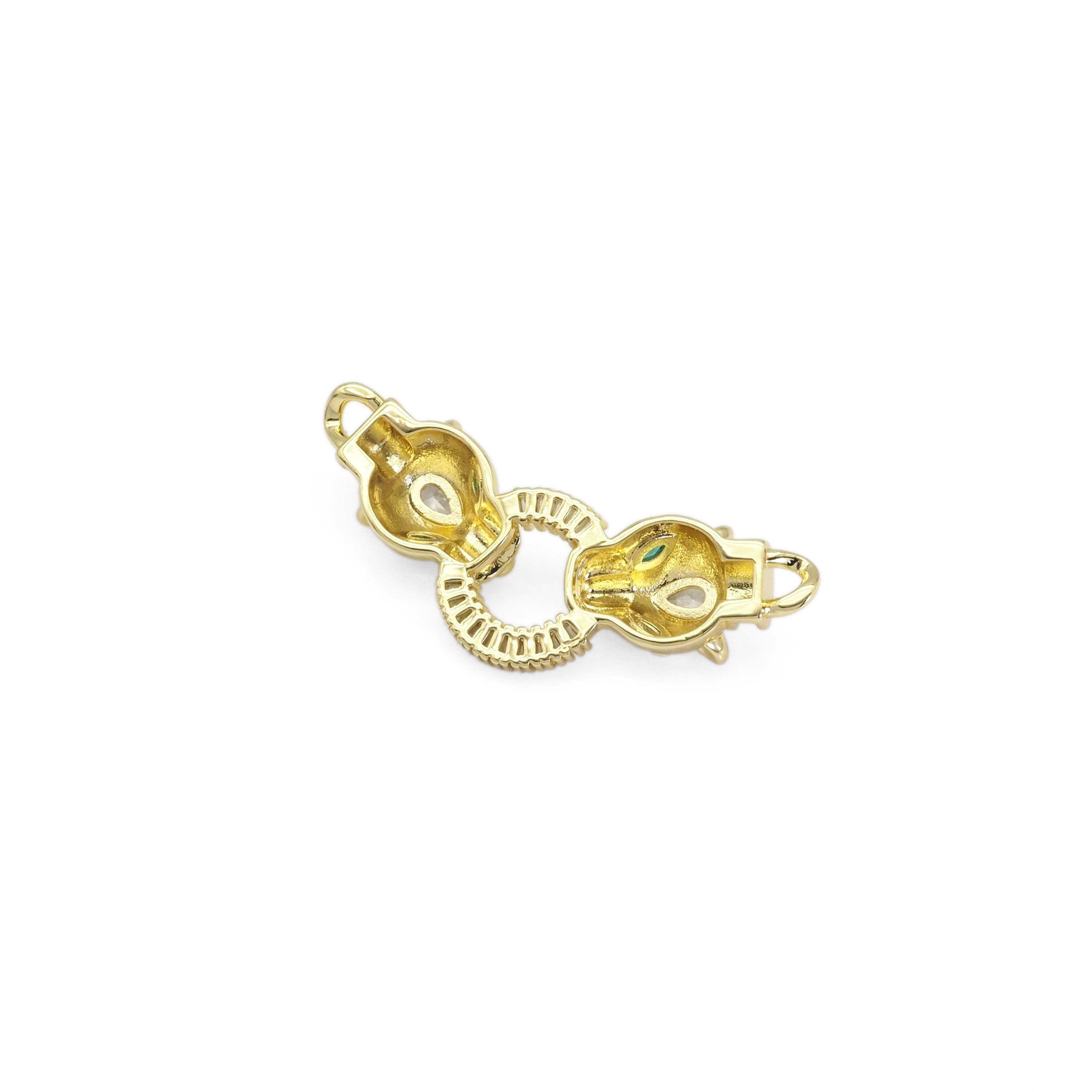 CZ Gold Leopard Head Connector for Necklace Bracelet Making, Sku#LD460