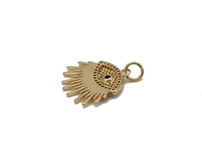 Gold Colorful CZ Evil Eye With Light beam Charm, Sku#LX92