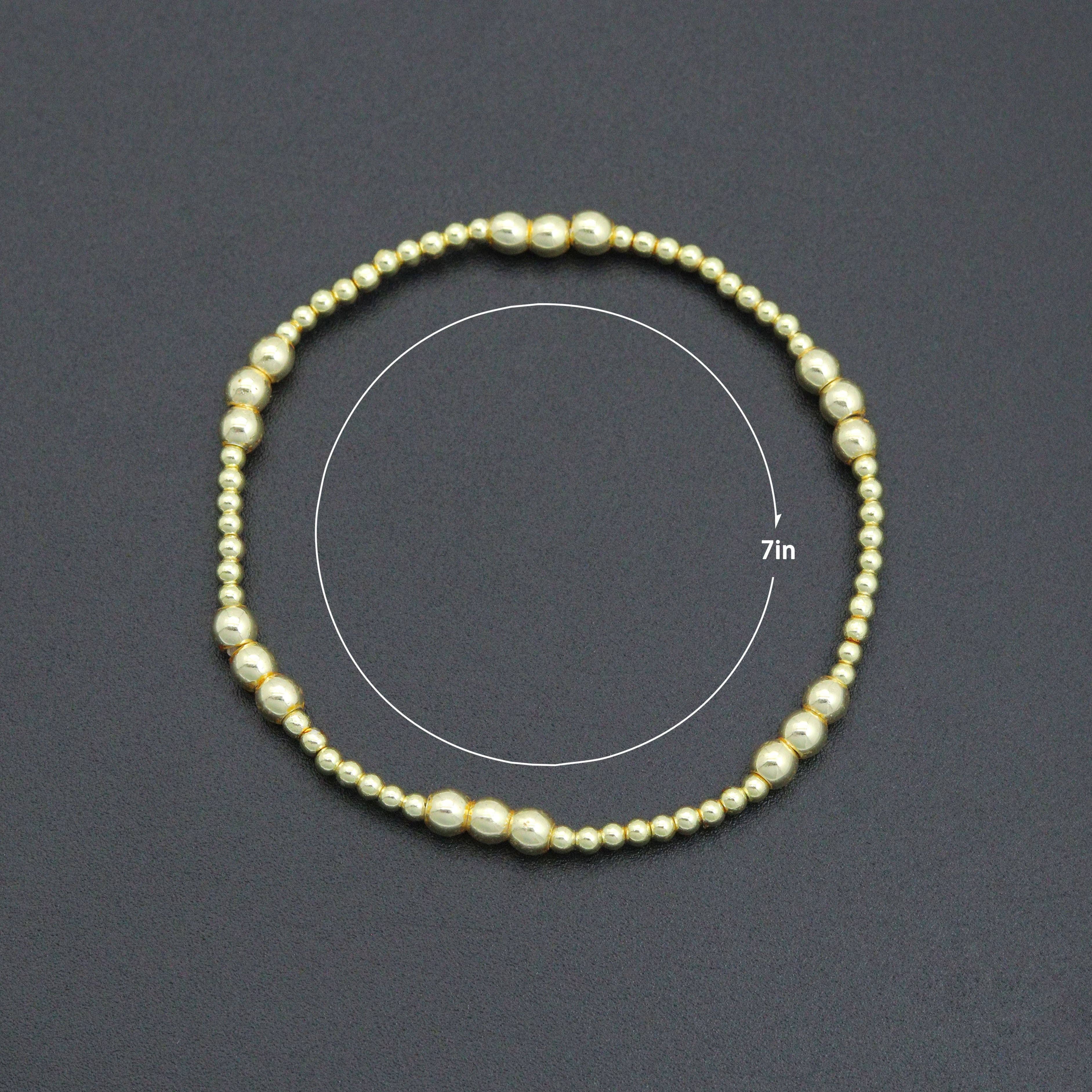 mixed gold hematite Ball Beads stretchy Bracelet, Sku#EF685