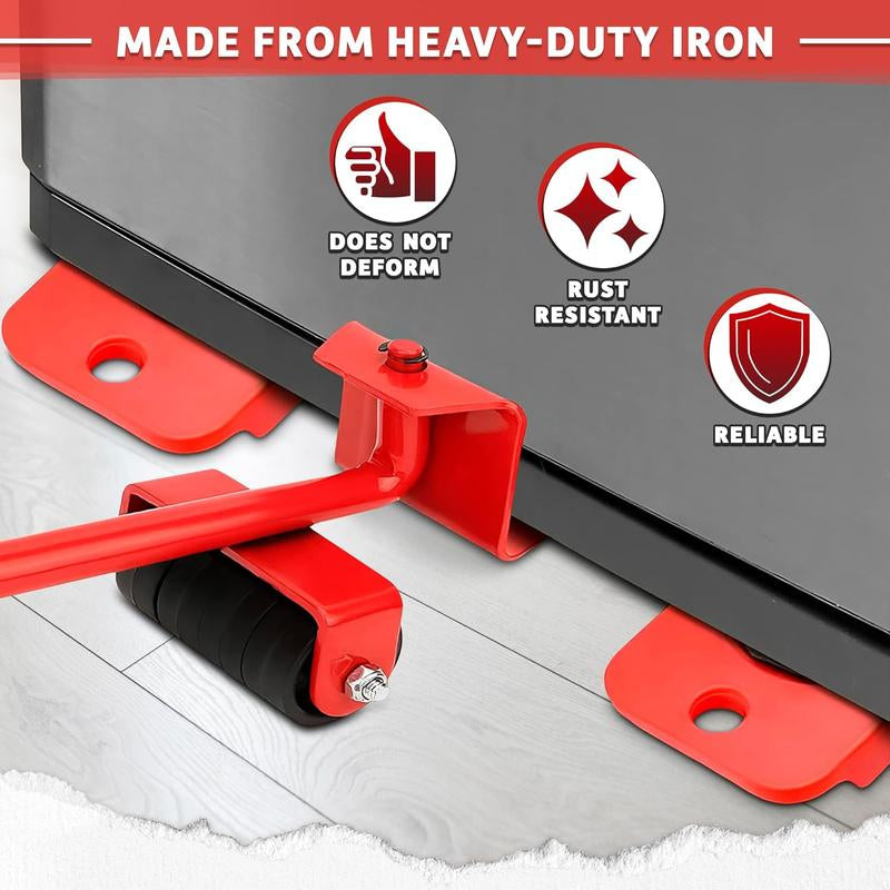 Heavy Duty Furniture Lifter with 4 Sliders for Easy Heavy Furniture Moving, Adjustable Height [Load Capacity: 600Lbs per Wheel] Red and Yellow