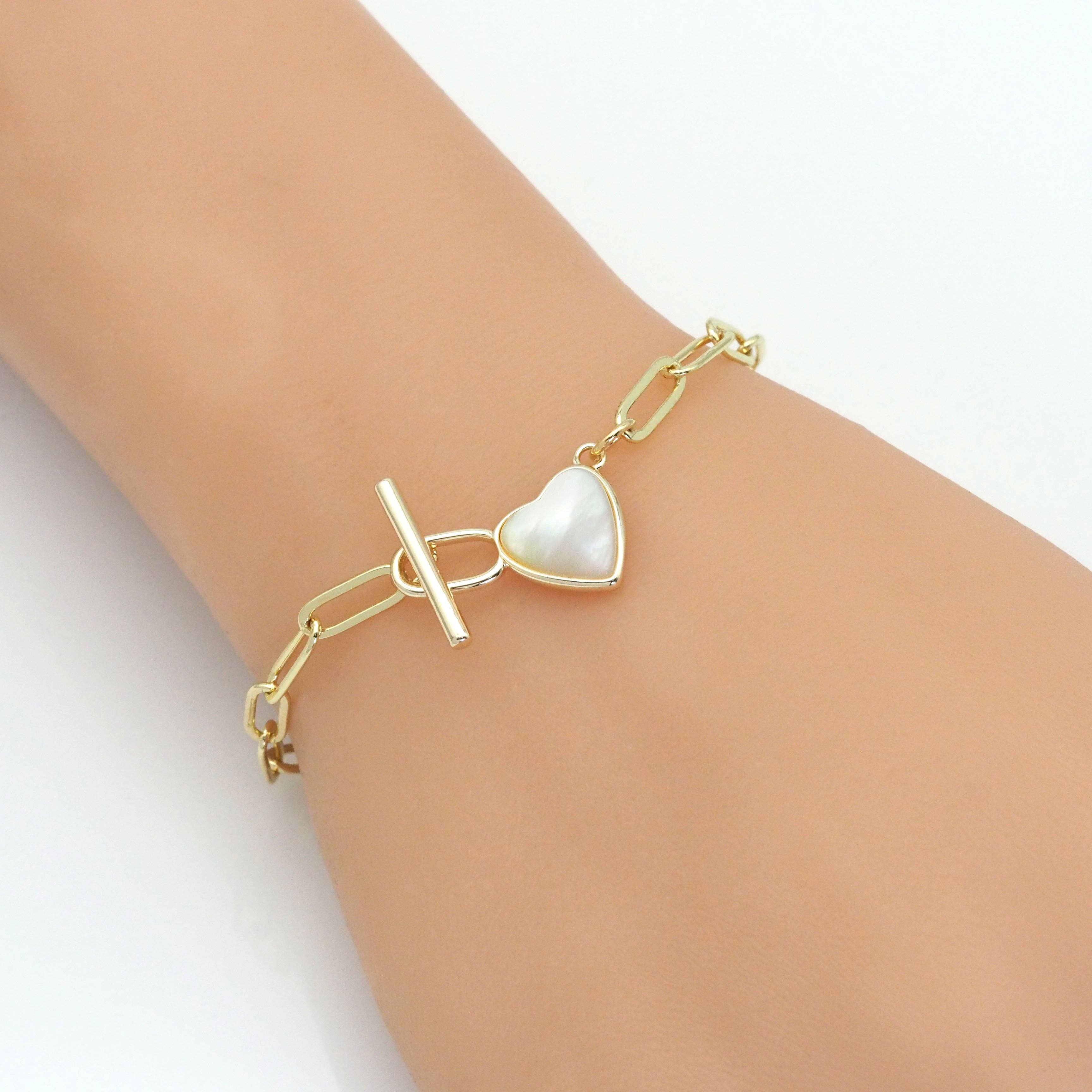 Paperclip Chain Mother of Pearl Clasp Necklace Bracelet, sku#EF387