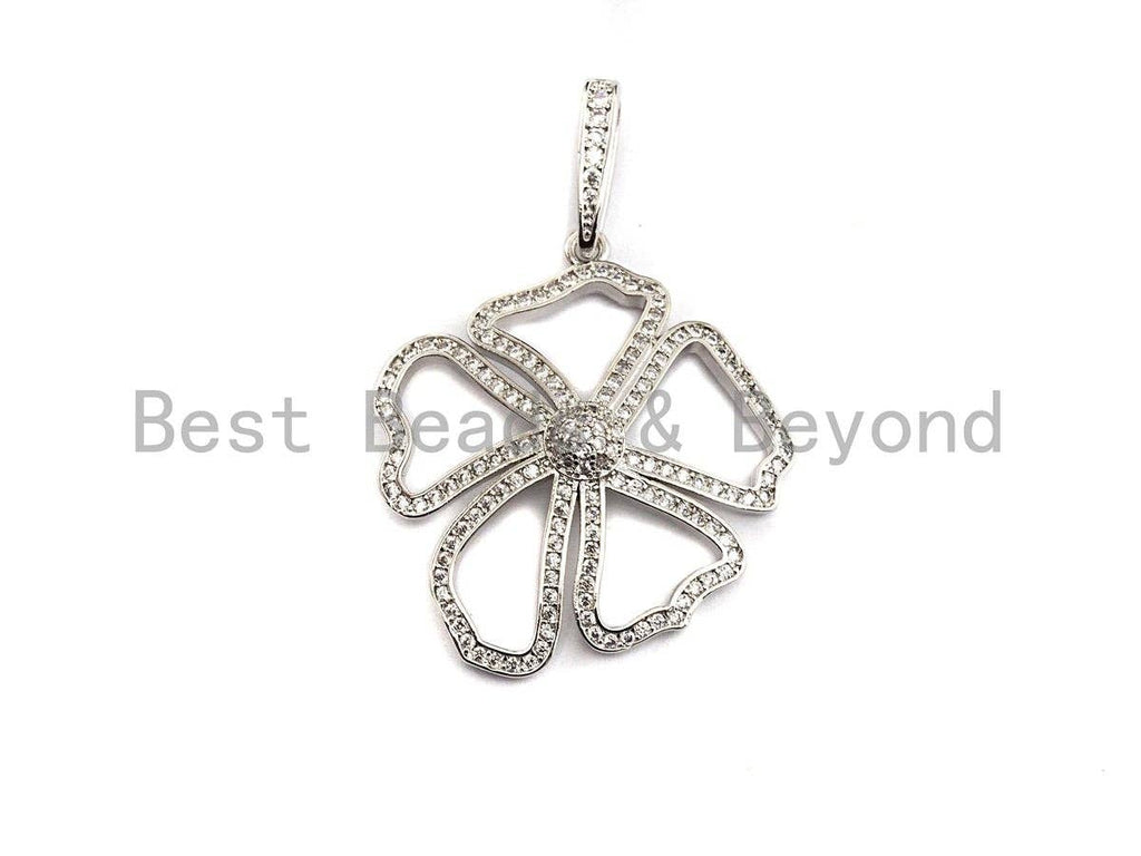 CZ Micro Pave Hollow Out Flower Shaped Pendant/Charm, Cubic Zirconia Pendant Charm,28x31mm,sku#F912