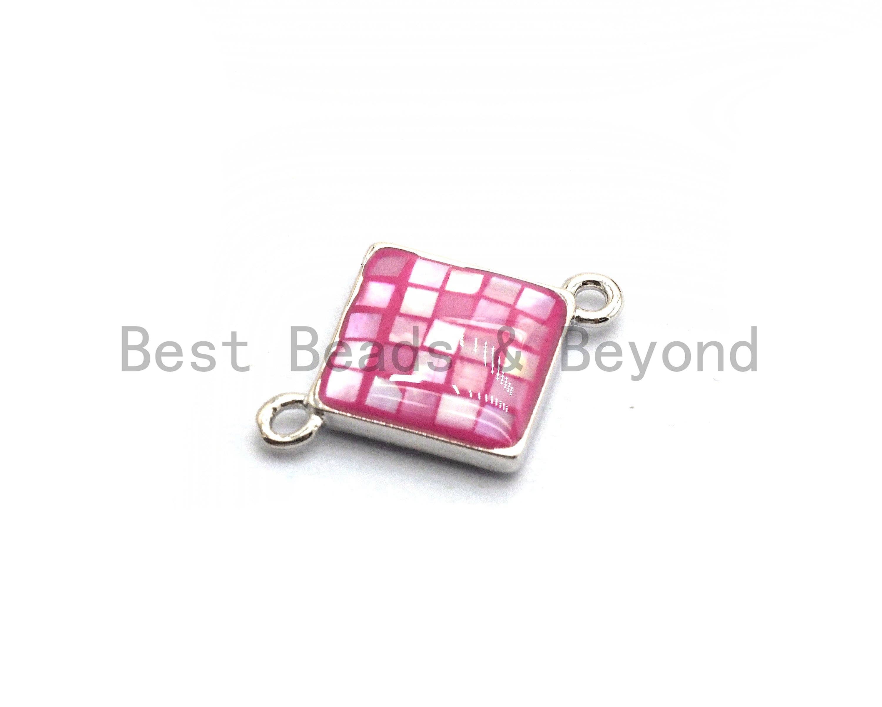 100% Natural Shell Pink Diamond Shape Connector, Gold/Silver Plated Pink Shell, Pink Shell Connector, Sea Shell Jewelry, 14x18mm,SKU#Z287