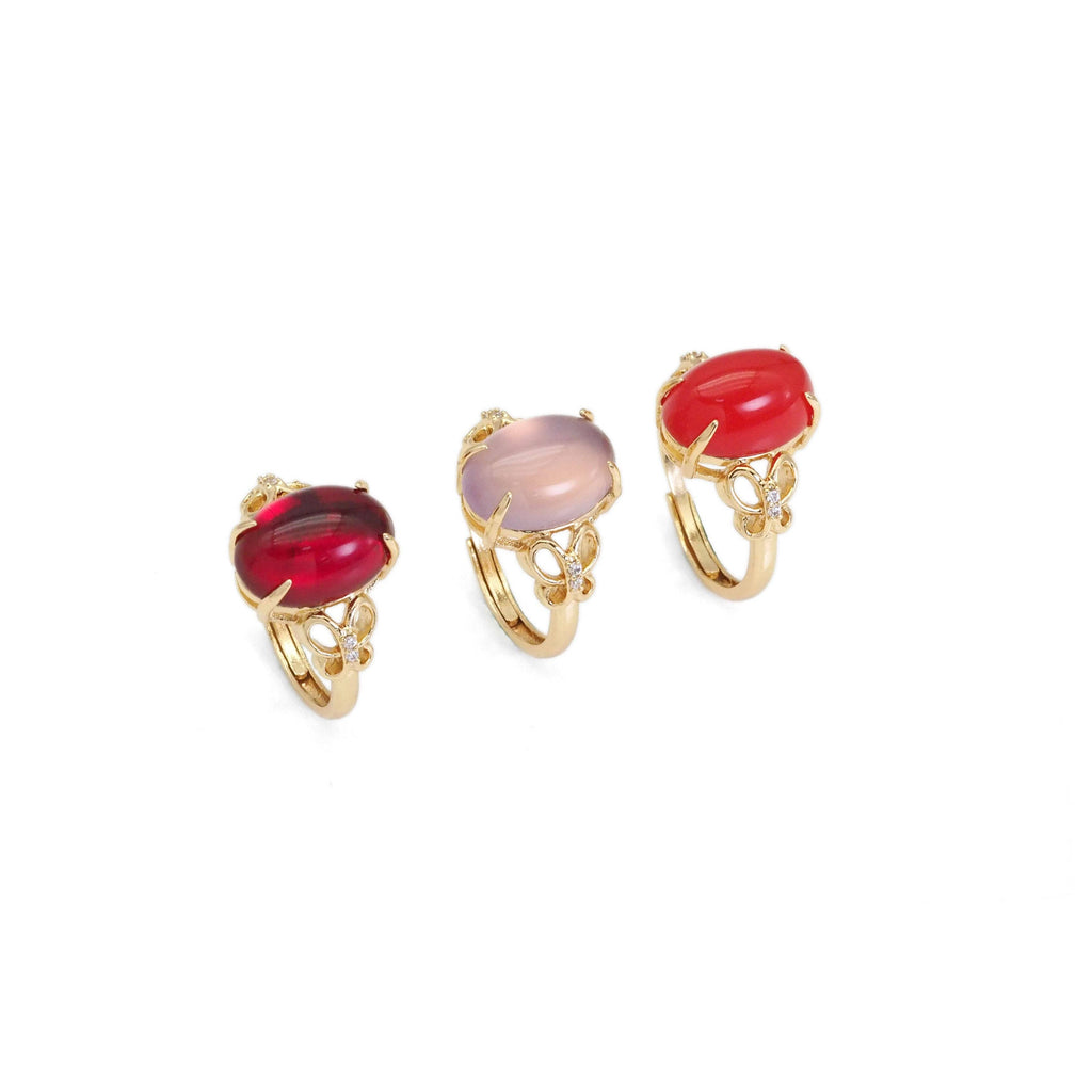 Gold Oval Red Pink Stone Adjustable Ring, Sku#LX353