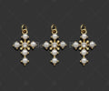 Gold Filled CZ Micro Pave Pearl On Cross Shape Pendant, 18k Gold Filled Mother of Pearl Charm, Necklace Bracelet Pendant, 23x15mm,Sku#LD103