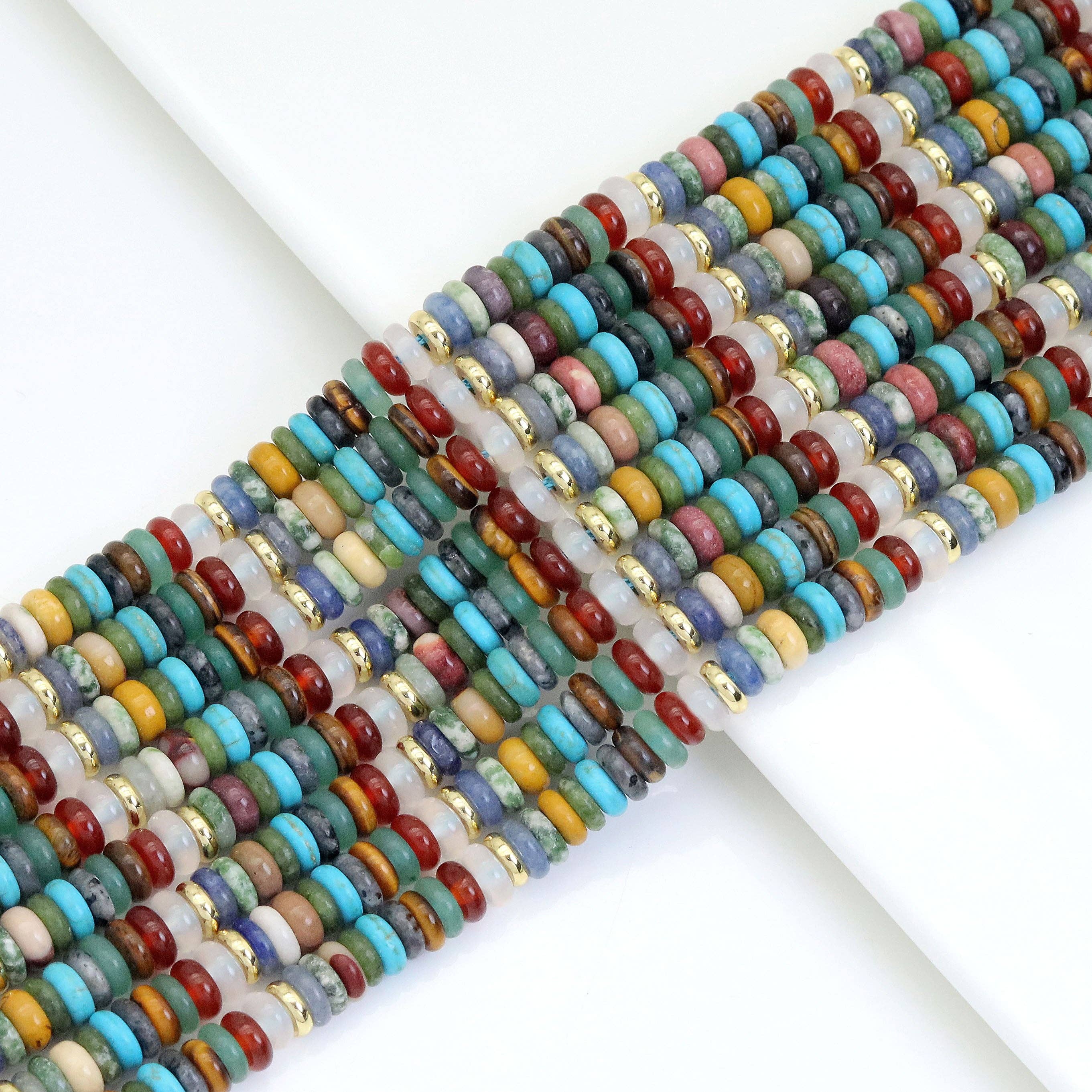 2x6mm Mixed Stone Smooth Heishi Beads, Sku#U1859