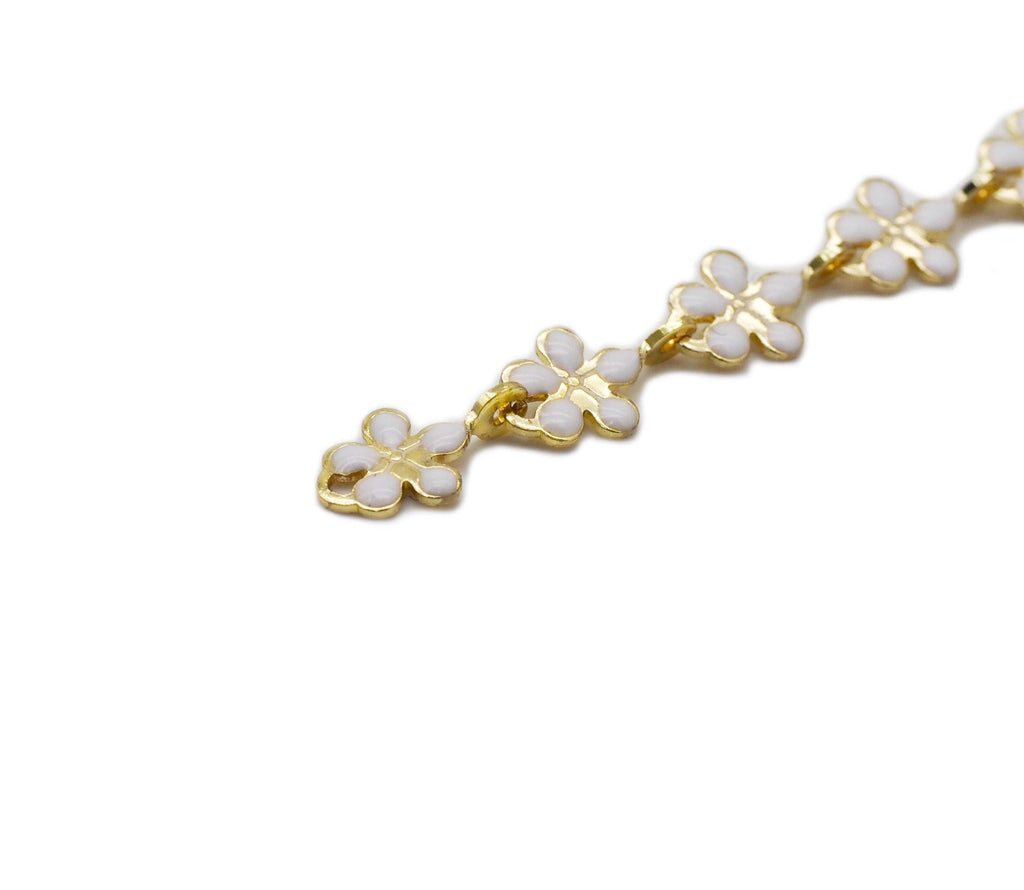 Enamel White flower Chain by Yard, Sku#LS12