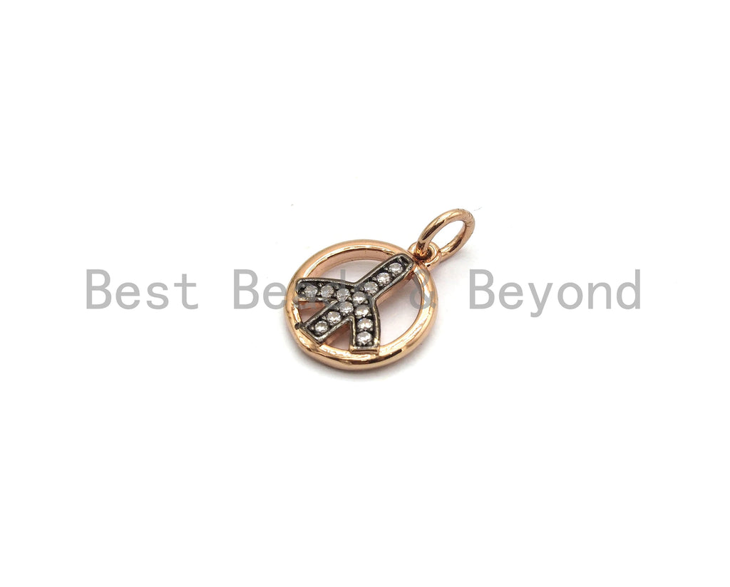CZ Micro Pave Dual Color Peace Sign Pendant, Cubic Zirconia Pendant, Silver/Gold/Rose Gold/Black Tone, 11x13mm, Sku#Y183