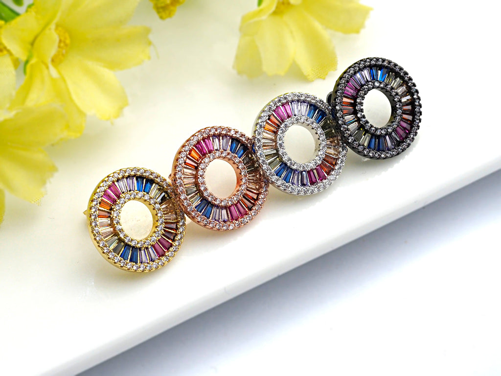 Micro Pave  Rainbow CZ Circle Earring,J89