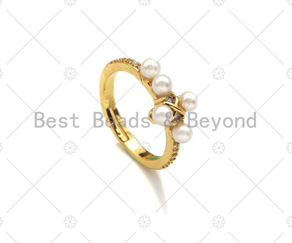 White Pearl Cross Open Ring, Sku#LD82
