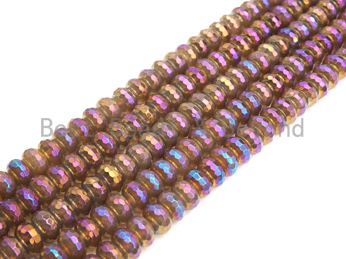 Mystic Plated Rainbow Agate Rondelle Shape Beads,  sku# UA39