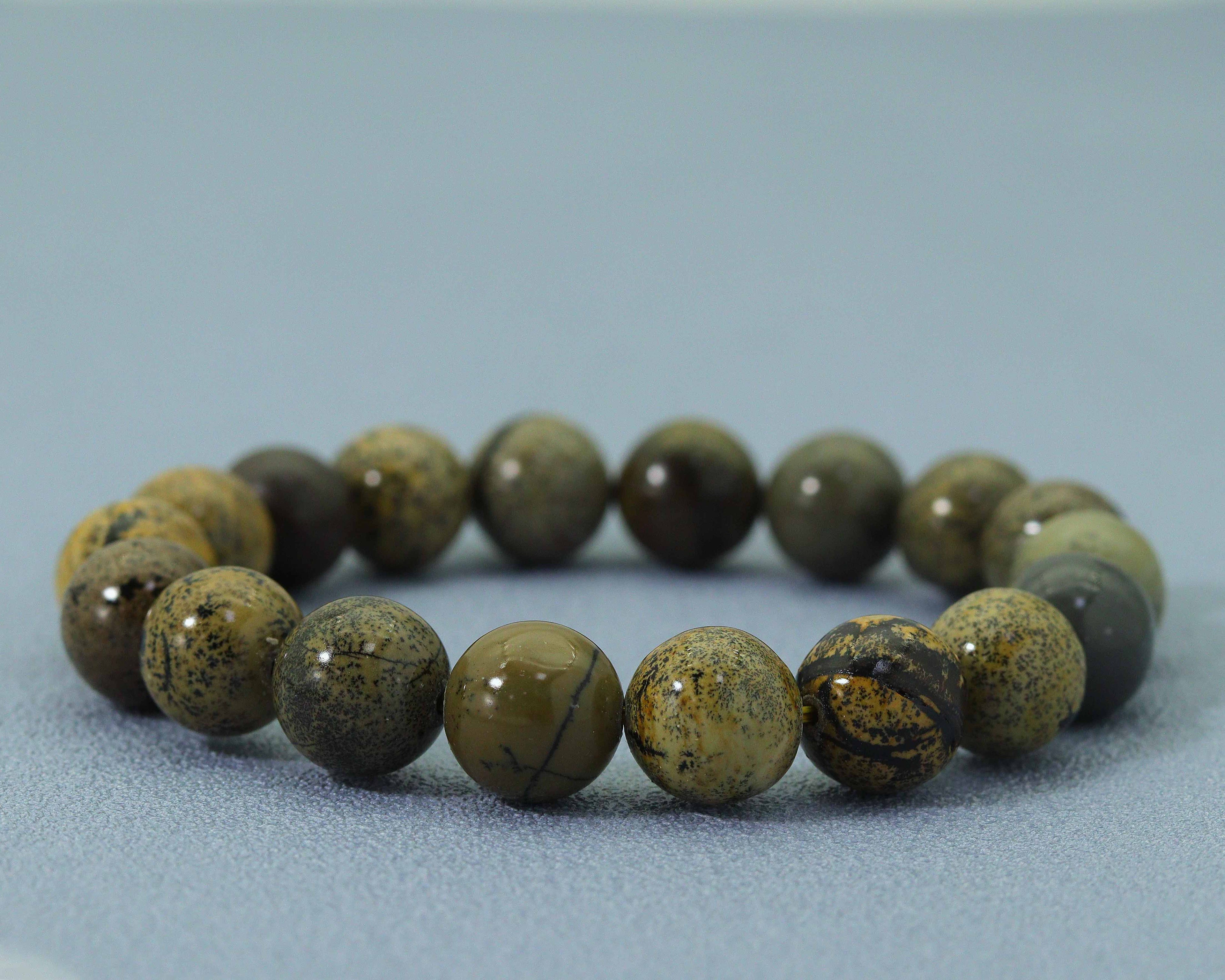 Natural Grass Flower Jasper Stretchy Bracelet, Sku#EF140