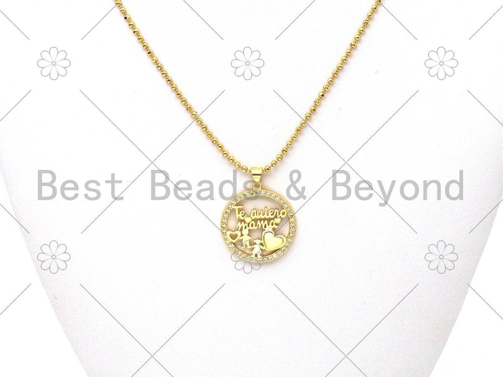 CZ Micro Pave MAMA Word Flower On Round Ring Shape Pendant, 18K Gold Filled Mother's Day Charm, Necklace Bracelet Pendant,25x28mm,Sku#LK387