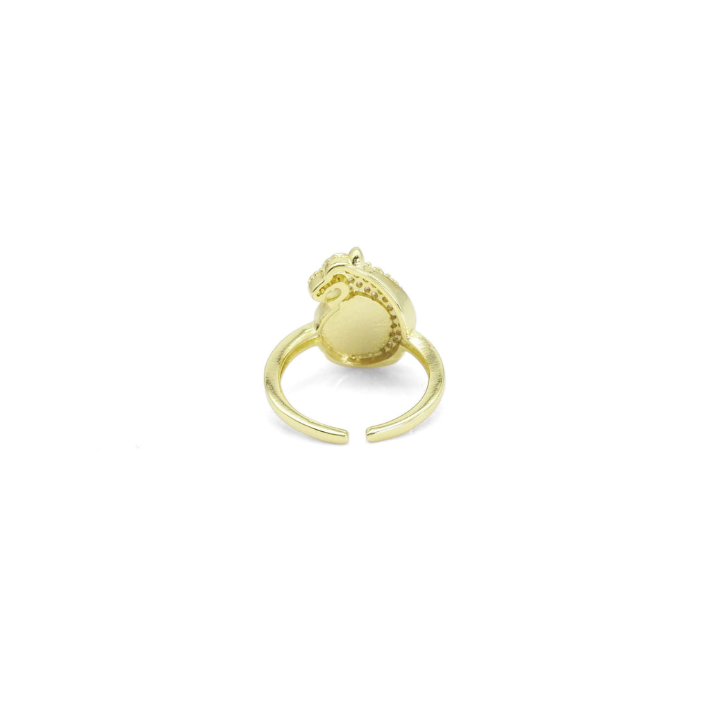 CZ Gold Jaguar Leopard White Pearl Ring, Sku#LX413